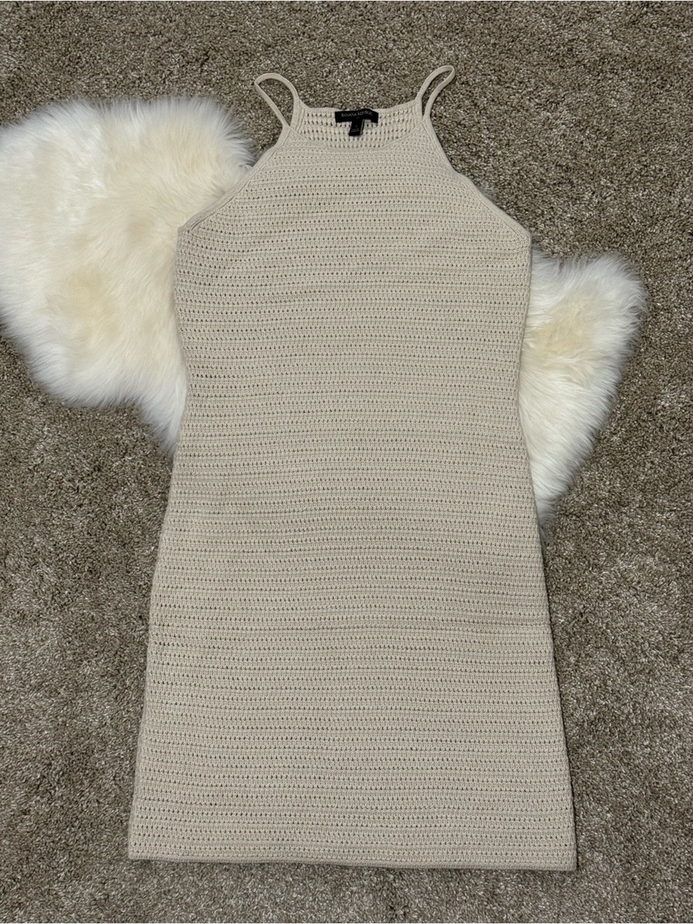 NWOT Banana Republic Women’s Beige Cotton Knit Halter Bodycon Dress Size S